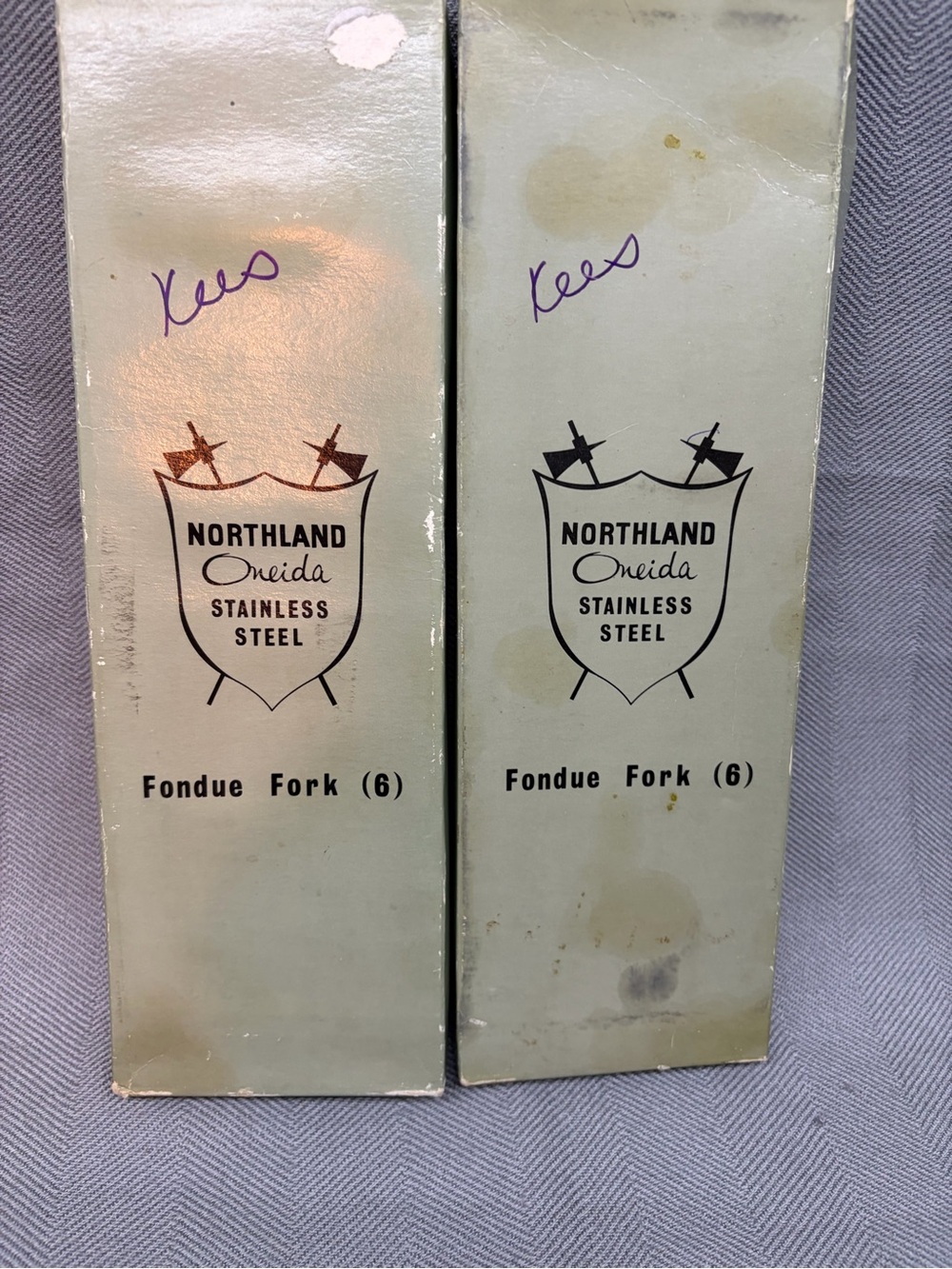 Vintage Northland, Oneida, stainless steel fondue forks, 2 sets of 6 wood handle
